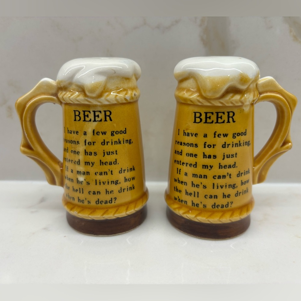 Vintage Beer Mug Stein Ceramic Salt and Pepper Shakers Japan Brown and White